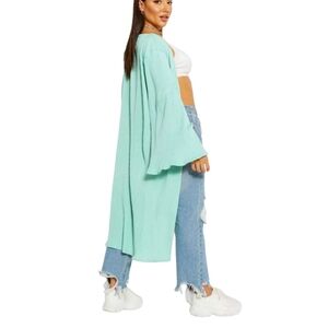 Boohoo Ribbed Wide Sleeve Midi Kimono Size Small Pistachio Cardigan Thick Knit.